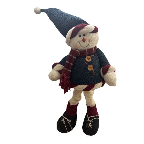 Weighted Standing Snowman Decor Knit Sweater Scarf Holiday Figure Cute - Picture 1 of 11